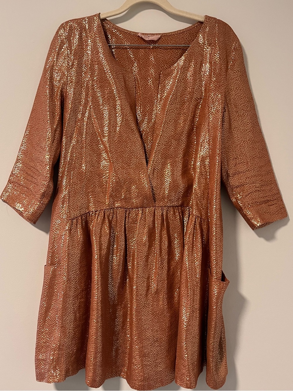 ba&sh Shimmering Rose/Gold V-Neck Women's Dress *Silk Blend